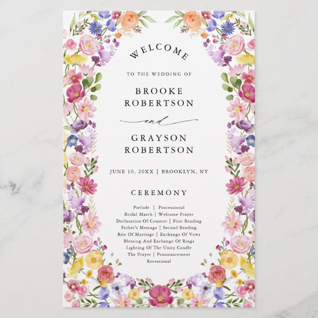 Programme de mariage de prairie fleurie printanièr (Devant)