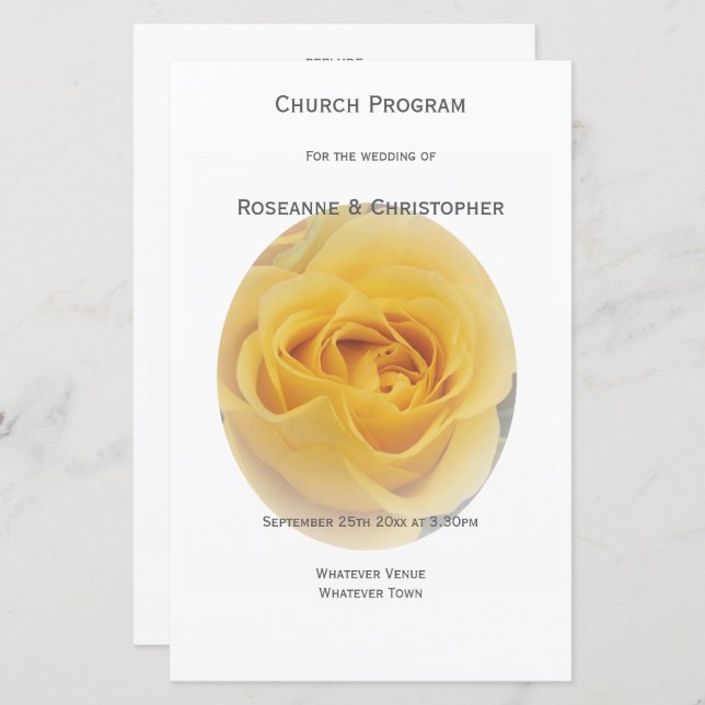 Programme de mariage de Rosebud Jaune (Devant / Derrière)