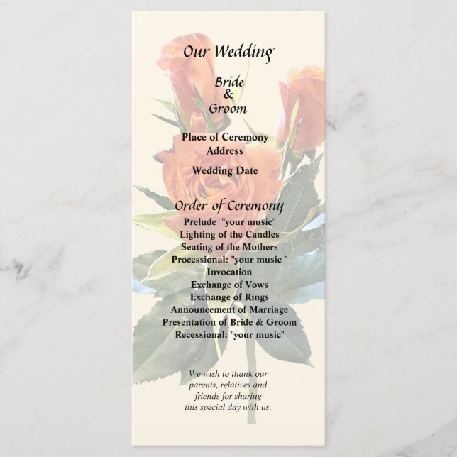 Programme de Mariage de Rosebuds Orange délicat (Devant)