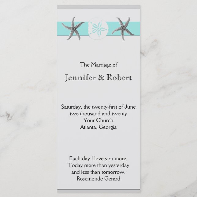 Programme de mariage de Starfish Aqua et Grey Band (Devant)