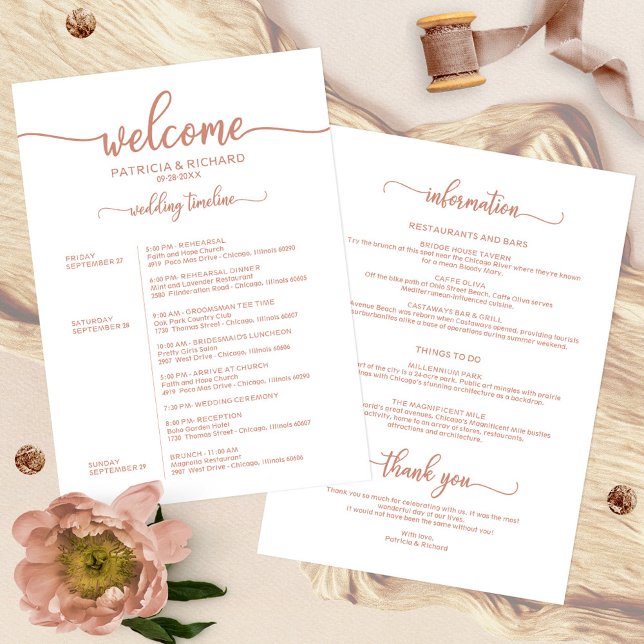 Programme de Mariage de Week-end Calligraphie Rose (Créateur téléchargé)