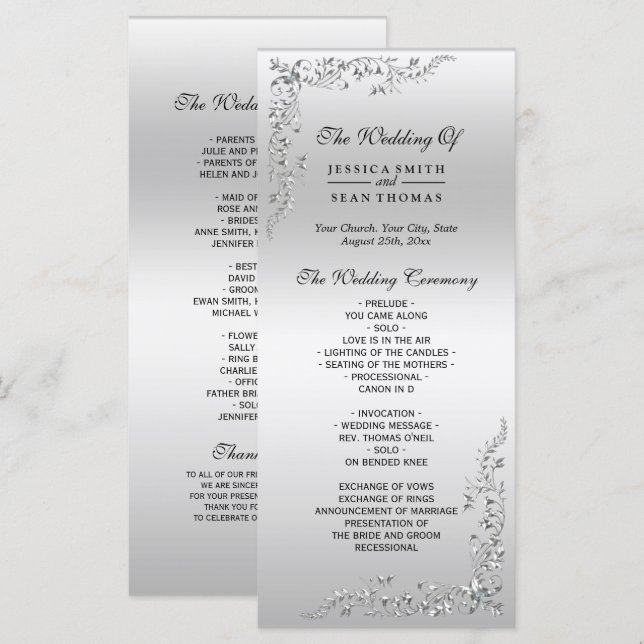 Programme de mariage décoratif en argent (Devant / Derrière)