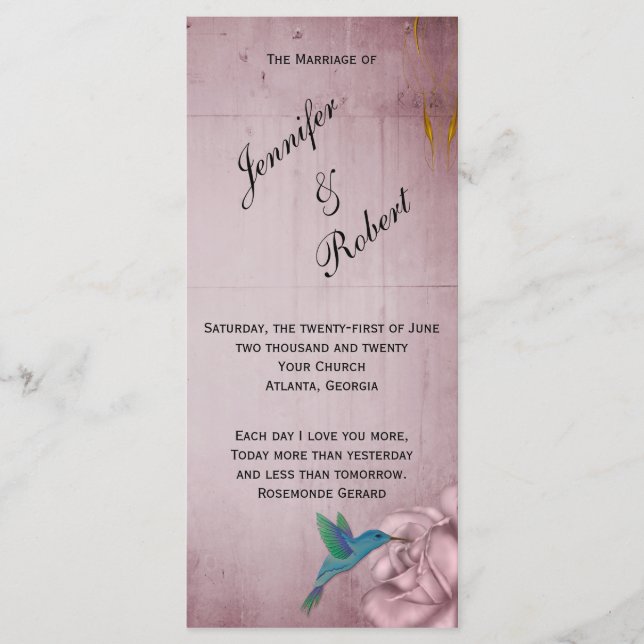Programme de mariage des colibris roses (Devant)
