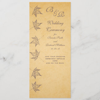 PROGRAMME DE MARIAGE DES FEUILLES D'AUTOMNE vintag