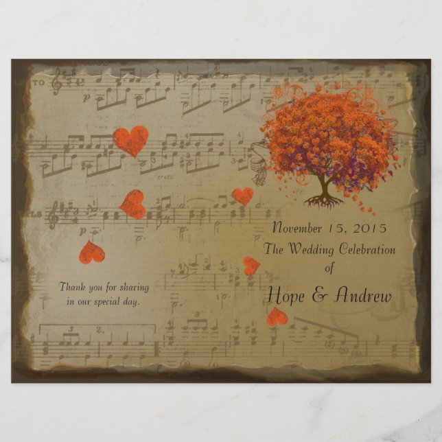 Programme de mariage des feuilles de coeur orange  (Devant)