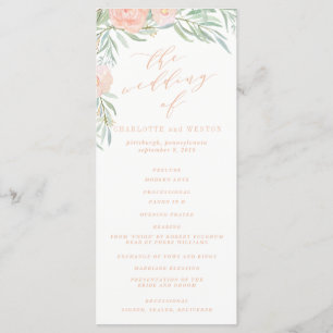 Programme de mariage des fleurs d'aquarelle de pêc