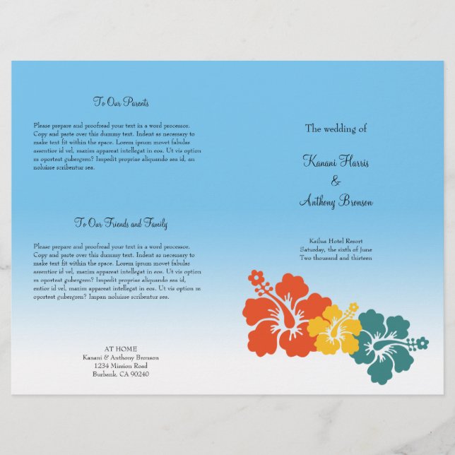Programme de mariage des fleurs d'hibiscus hawaïen (Devant)