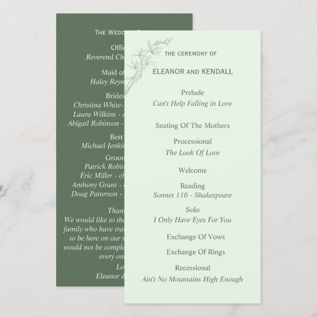 Programme de mariage des fleurs intemporel (Devant / Derrière)