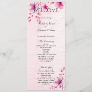 Programme de mariage des fleurs roses d'aquarelle
