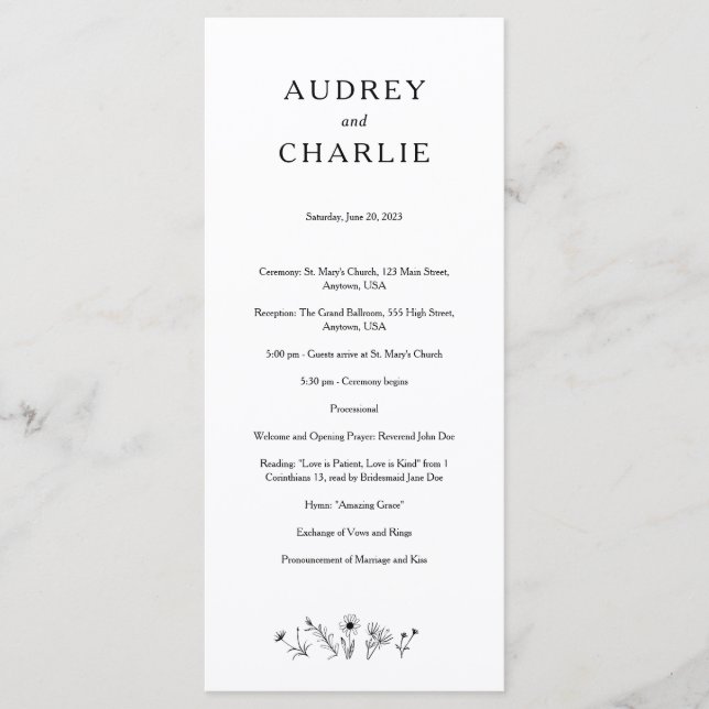 Programme de mariage des fleurs sauvages (Devant)