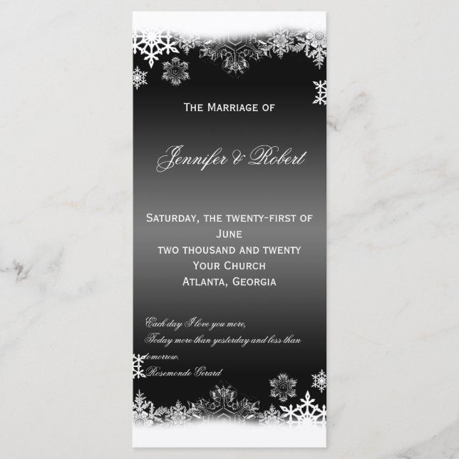 Programme de mariage des flocons de neige noirs et (Devant)