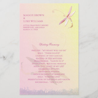 Programme de mariage des libellules rose et jaune