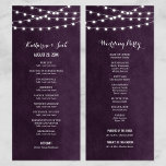 Programme de mariage des lumières à cordes de prun<br><div class="desc">Élégant programme de cérémonie mariage d'été moderne modèle avec des lampes à cordes élégantes simples accrochées sur le dessus sur un arrière - plan imprimé fausse aquarelle texture. Un design simple et élégant, parfait pour l'été ! Cliquez sur le bouton CUSTOMISER IT pour customiser du texte et des polices, déplacer...</div>