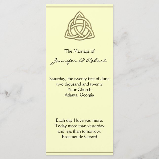 Programme de mariage des noeuds celtiques de l'or  (Devant)