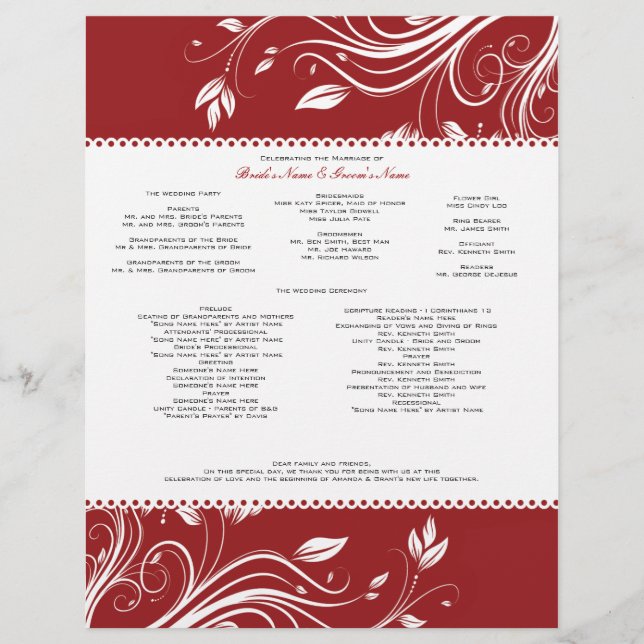 Programme de mariage des tourbillons floraux rouge (Devant)