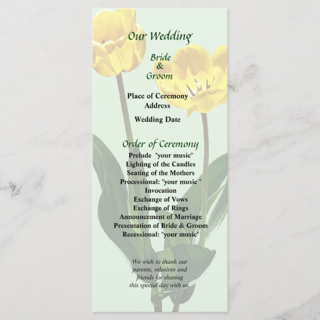Programme de mariage des tulipes jaunes rétroéclai (Devant)