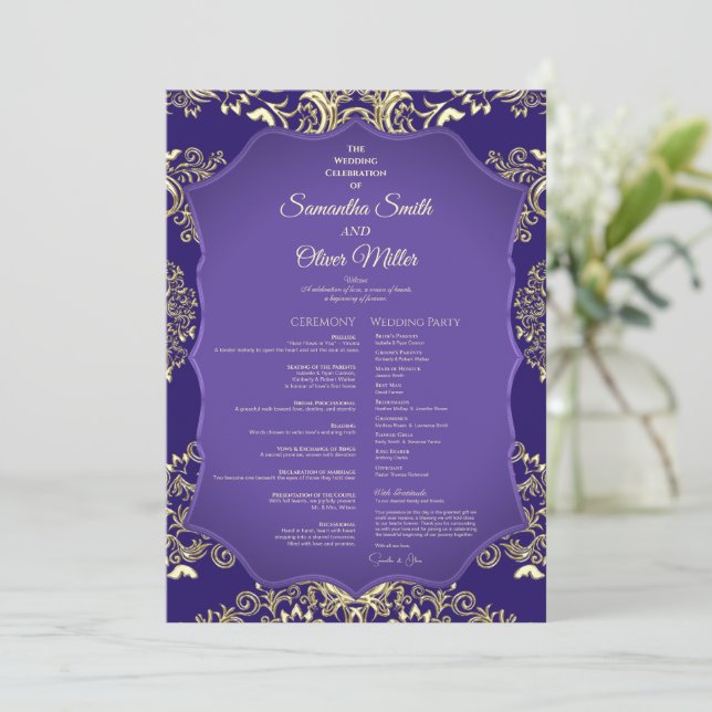 Programme De Mariage Détaillé Purple Et Gold Elega (Debout devant)
