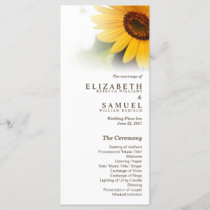 Programme de mariage d'été de tournesol Cartes en
