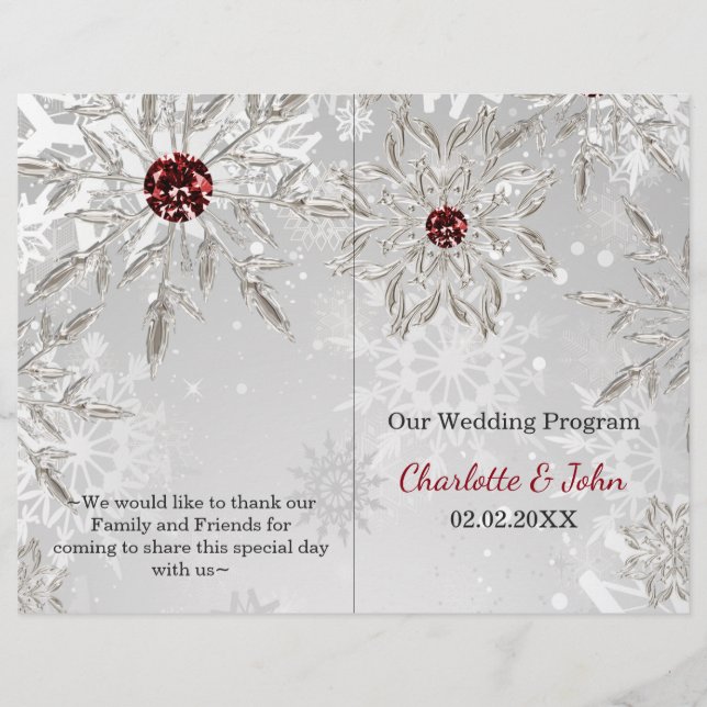programme de mariage d'hiver aux flocons rouges d' (Devant)