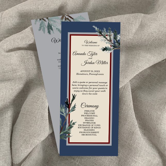 Programme de mariage d'hiver bleu pin (Créateur téléchargé)