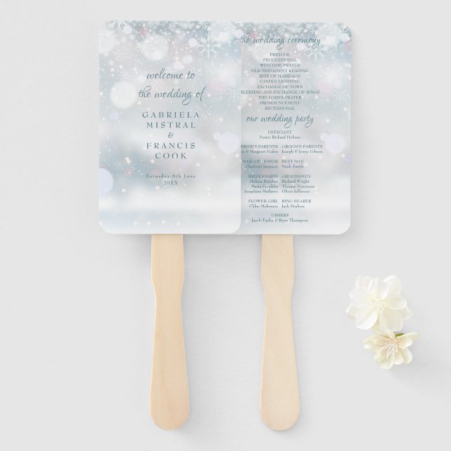 Programme de mariage d'hiver éventail à main avec  (Devant et derrière)