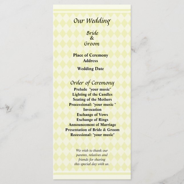 Programme de mariage Diamants Jaunes (Devant)