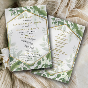 Programme de mariage doré de verdure botanique