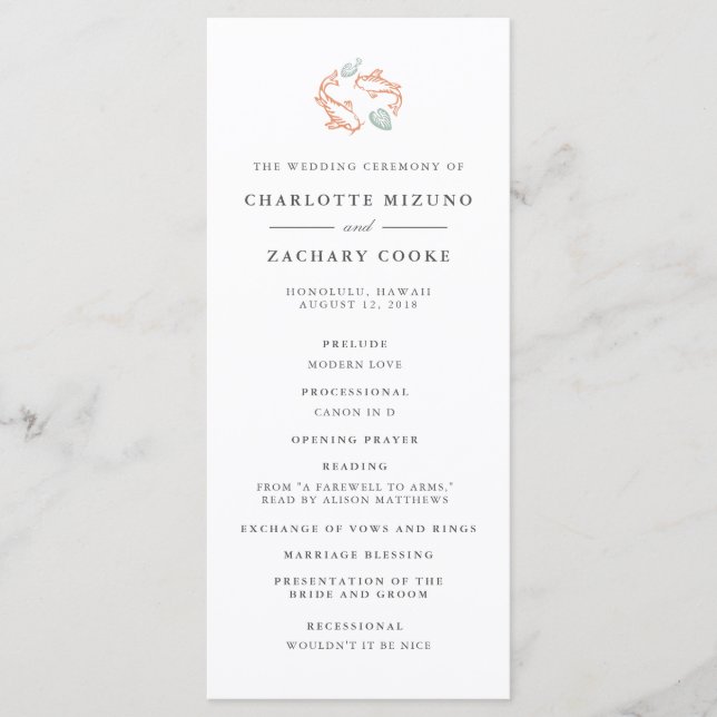 Programme de mariage double face Koi Pond (Devant)