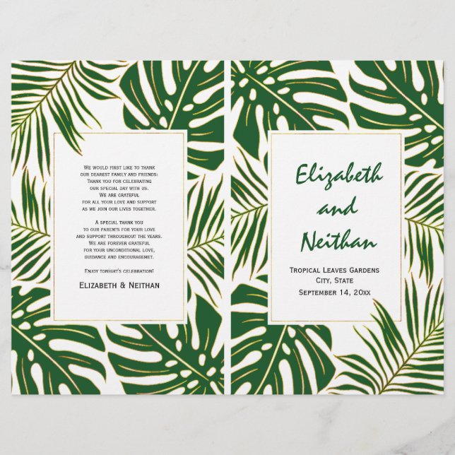 Programme de mariage double feuille en or vert tro (Devant)