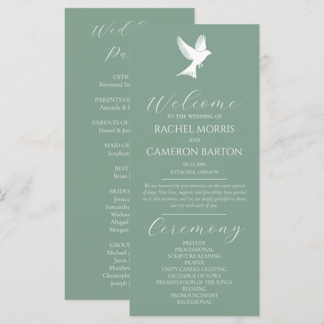 Programme de mariage Dove Classic Script Cérémonie (Devant / Derrière)
