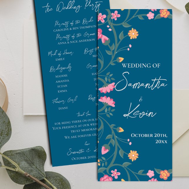 Programme de mariage du cadre coloré à l'aquarelle (Colorful Floral Watercolor Frame Wedding Program)