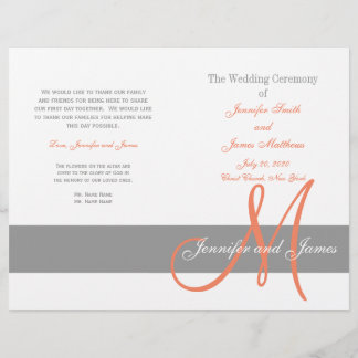 Programme de mariage du corail gris | Monogramme