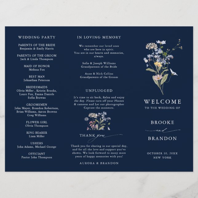 Programme de mariage du Fleur sauvage de la Marine (Devant)