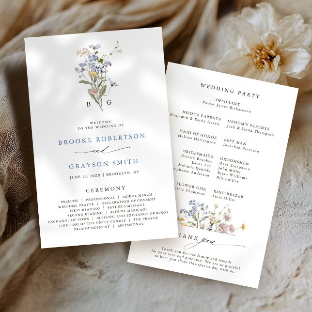 Programme de mariage du jardin du Fleur sauvage de (Spring Wildflower Meadow Garden budget Wedding Program)