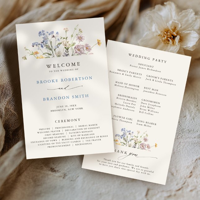 Programme de mariage du jardin du Fleur sauvage de (Spring Wildflower Meadow Garden Wedding Program)