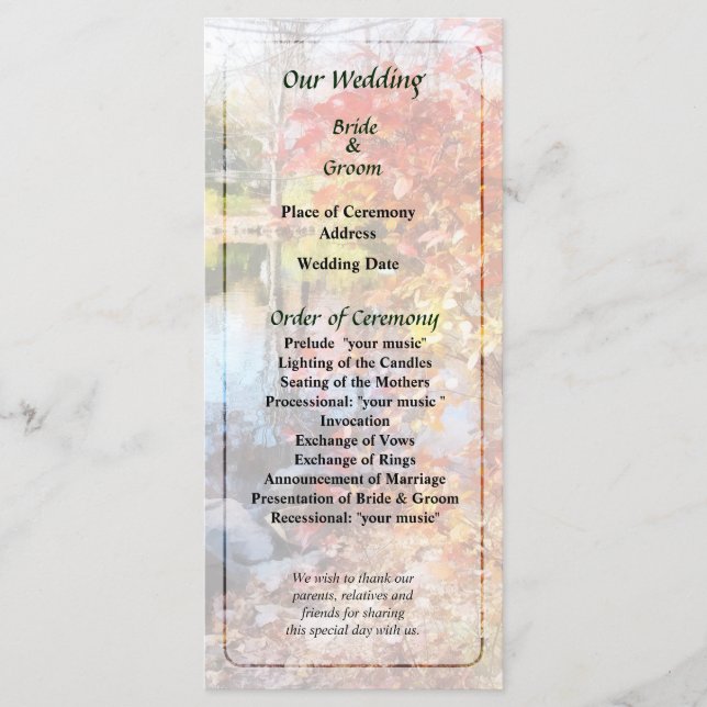 Programme de mariage du lac d'automne (Devant)