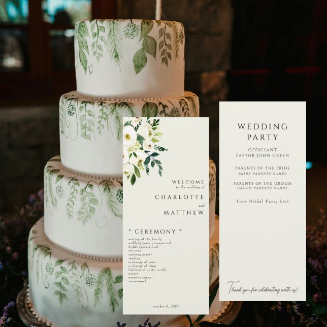 Programme de mariage élégant à fleurs blanches et  (Créateur téléchargé)