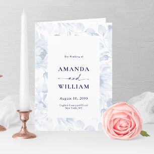 Programme de mariage élégant à fleurs en bleu pous