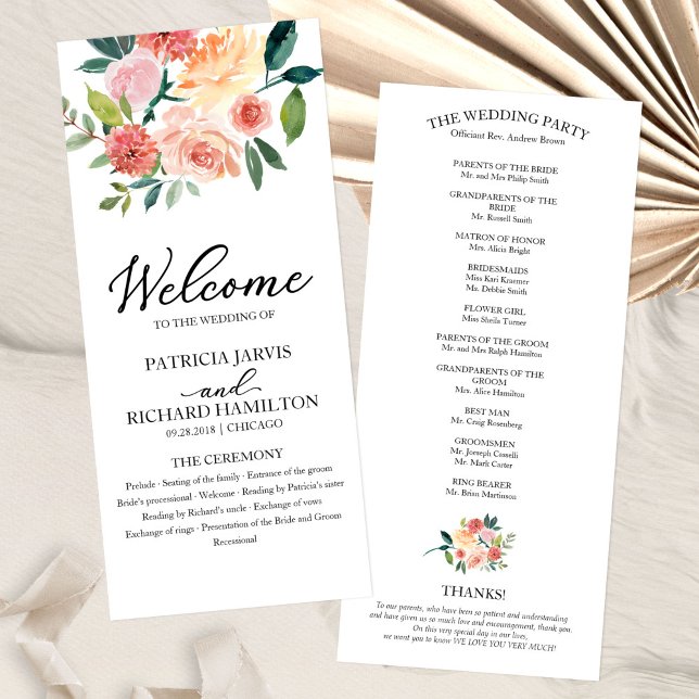 Programme de mariage élégant à l'aquarelle florale (Créateur téléchargé)