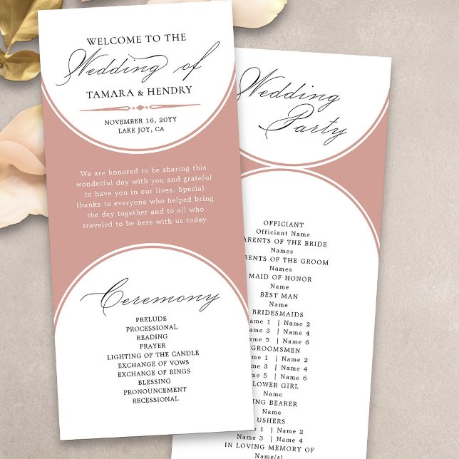 Programme de mariage élégant à l'encre rose dorée (Elegant wedding order of service program in rose gold from my Wedding Colors collection)