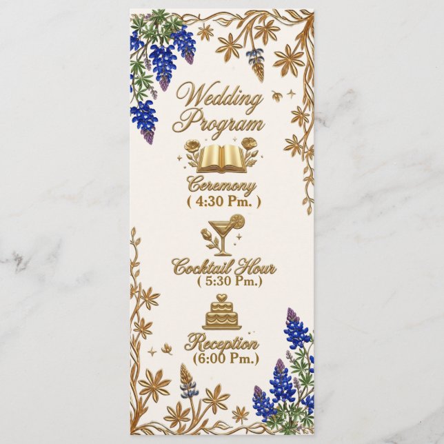 Programme de mariage élégant à motif floral Blue B (Devant)