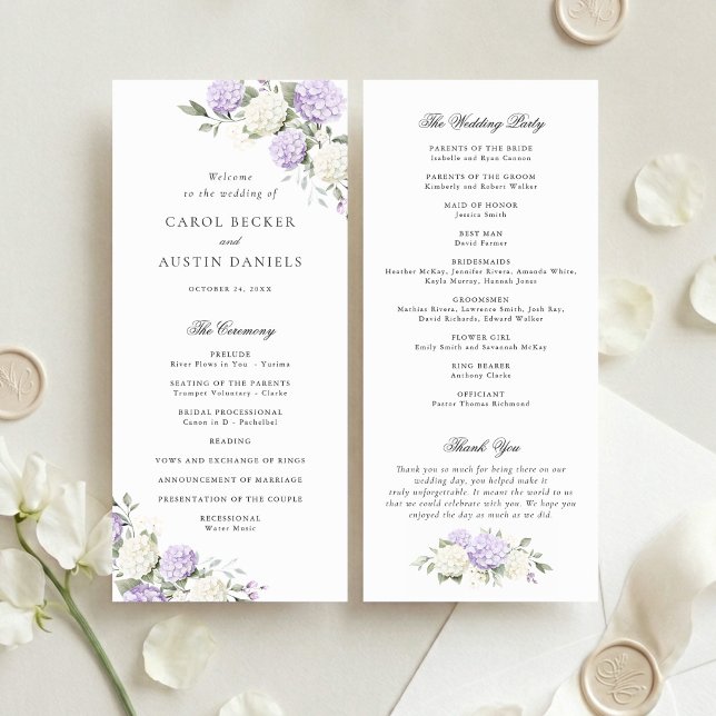 Programme de mariage élégant aux fleurs d'hortensi (Créateur téléchargé)