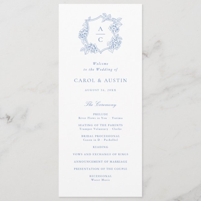Programme de mariage élégant aux fleurs d'hortensi (Devant)