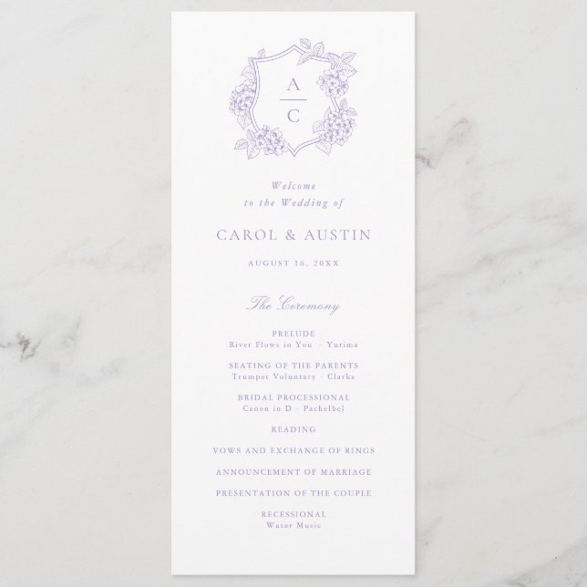 Programme de mariage élégant aux fleurs d'hortensi (Devant)