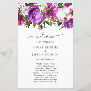 Programme de Mariage Élégant aux Fleurs Violettes