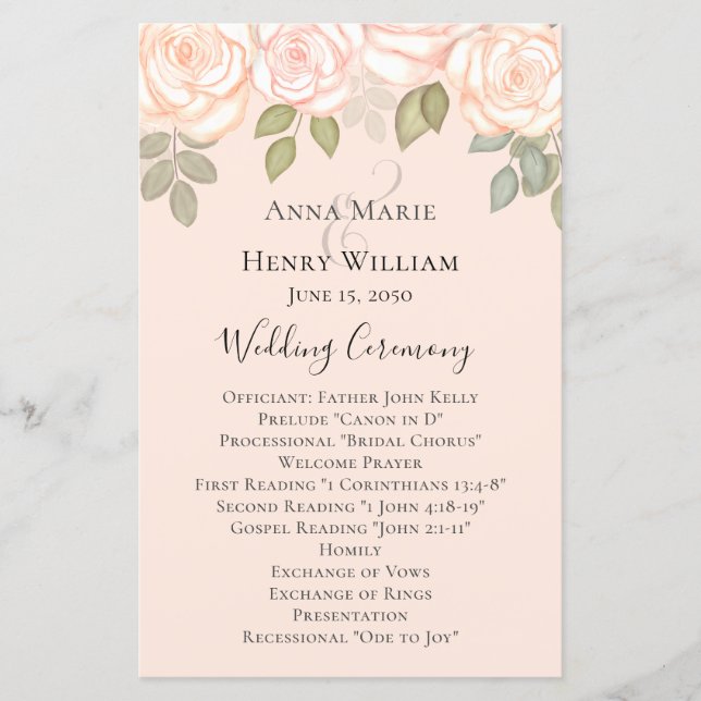 Programme de mariage élégant aux roses rouges flor (Devant)