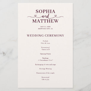 Programme de mariage élégant avec écriture manuscr