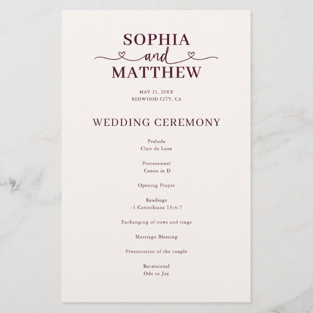 Programme de mariage élégant avec écriture manuscr (Devant)