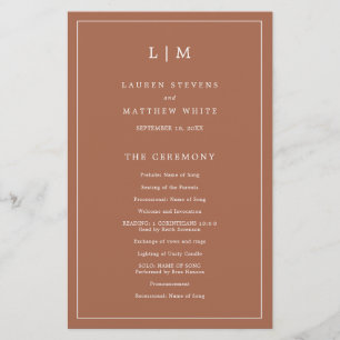Programme de mariage élégant avec monogramme en te