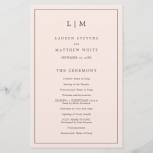 Programme de mariage élégant avec monogramme rose
